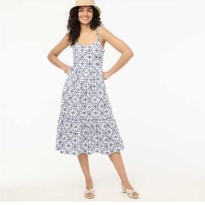 J.Crew Corset Midi Dress White Blue Antique NWT